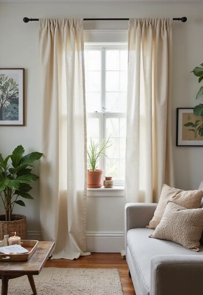 25 Living Room Curtain Ideas That Instantly Elevate Your Space - 12. Upcycled Canvas Drop Cloth Curtains