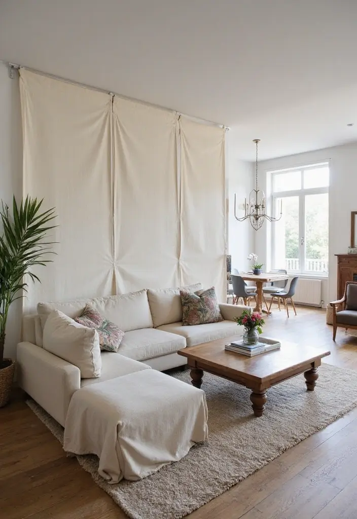 25 Living Room Curtain Ideas That Instantly Elevate Your Space - 20. Multipurpose Fabric Dividers