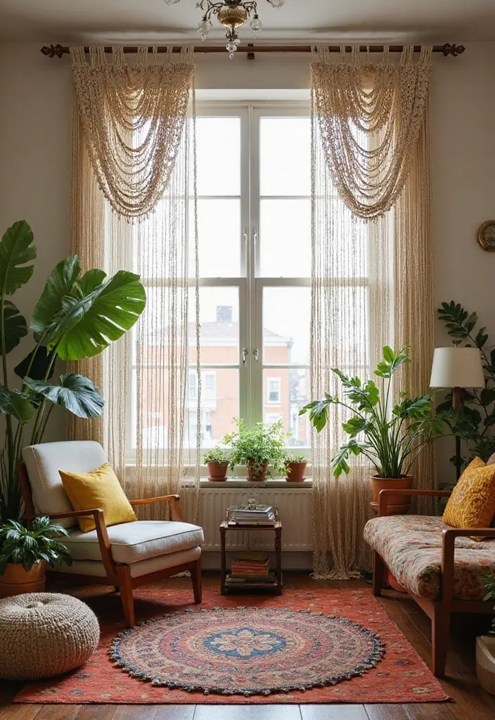 25 Living Room Curtain Ideas That Instantly Elevate Your Space - 6. Macrame Curtain Panels