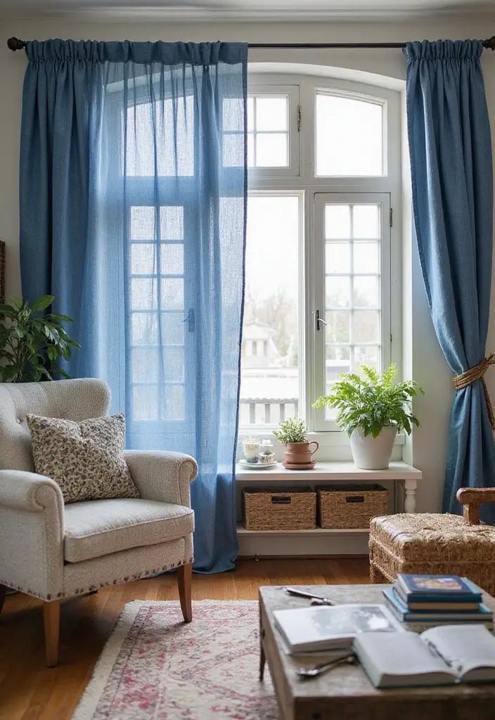 25 Living Room Curtain Ideas That Instantly Elevate Your Space - 7. Sustainable Denim Curtains