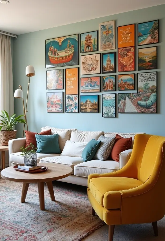 27 Canvas Picture Wall Ideas for Your Eclectic Living Room That Tell a Story - 12. Art Collage: The Story of You