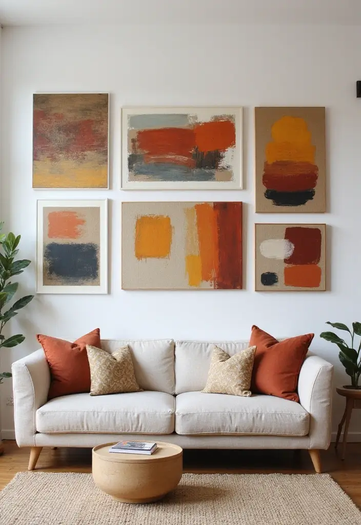 27 Canvas Picture Wall Ideas for Your Eclectic Living Room That Tell a Story - 17. Monochrome Mix: Shades of One Color