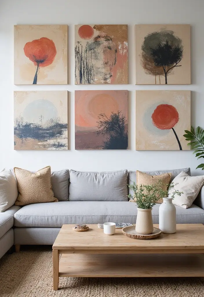 27 Canvas Picture Wall Ideas for Your Eclectic Living Room That Tell a Story - 19. Artistic Partnerships: Collaborate with Friends