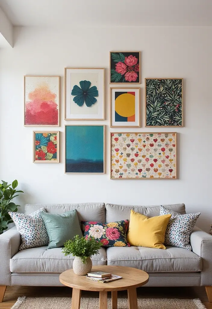 27 Canvas Picture Wall Ideas for Your Eclectic Living Room That Tell a Story - 20. Harmony of Patterns: Themed Prints