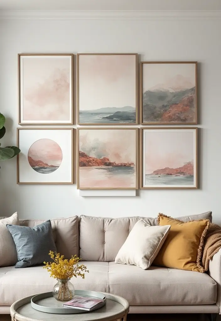 27 Canvas Picture Wall Ideas for Your Eclectic Living Room That Tell a Story - 4. Themed Collections: Matching Canvas Sets