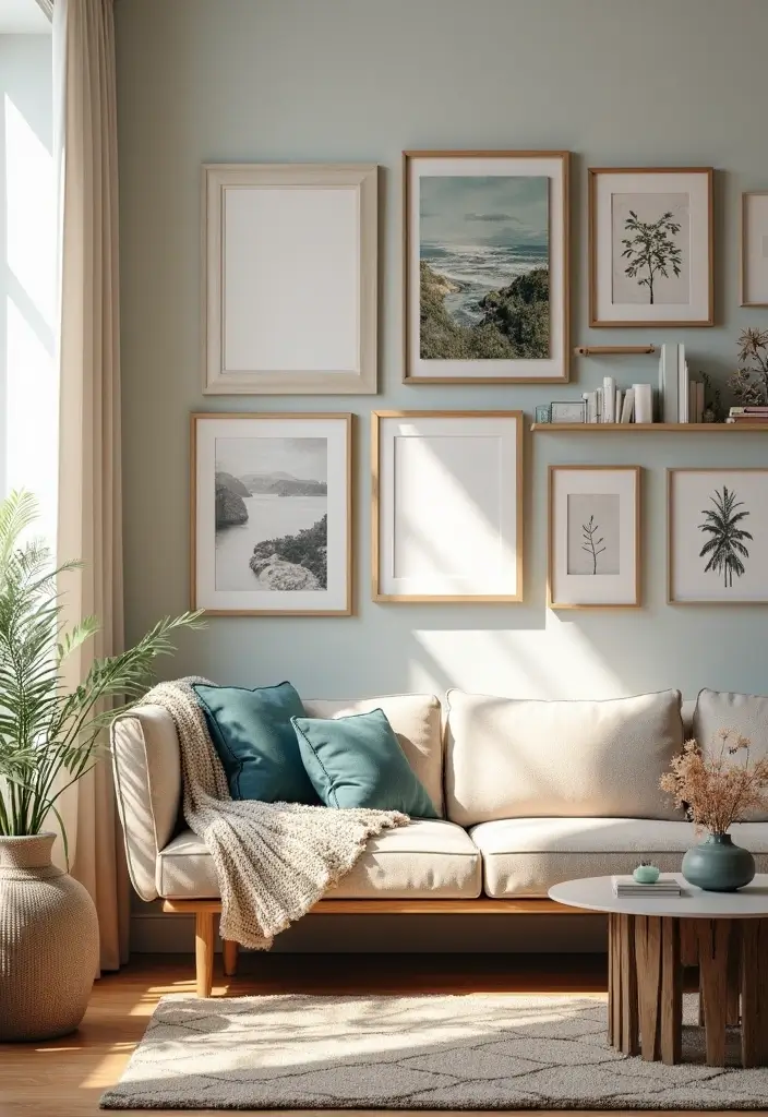 27 Canvas Picture Wall Ideas for Your Eclectic Living Room That Tell a Story - 5. Gallery Style: Mix and Match