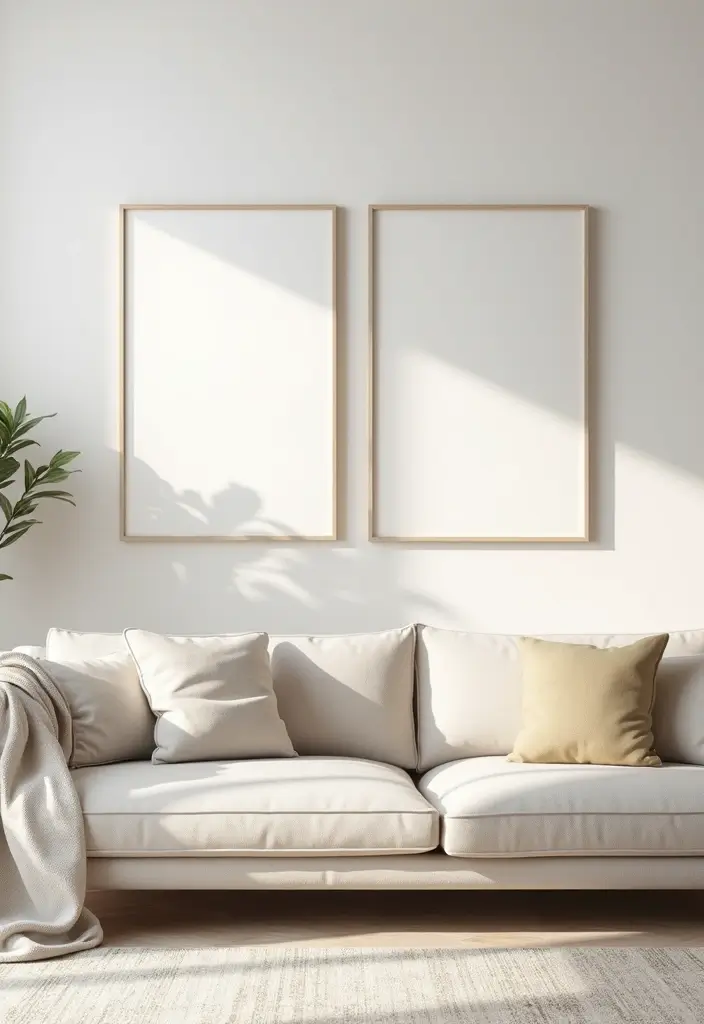 27 Canvas Picture Wall Ideas for Your Eclectic Living Room That Tell a Story - 9. Minimalist Touch: Simple and Clean