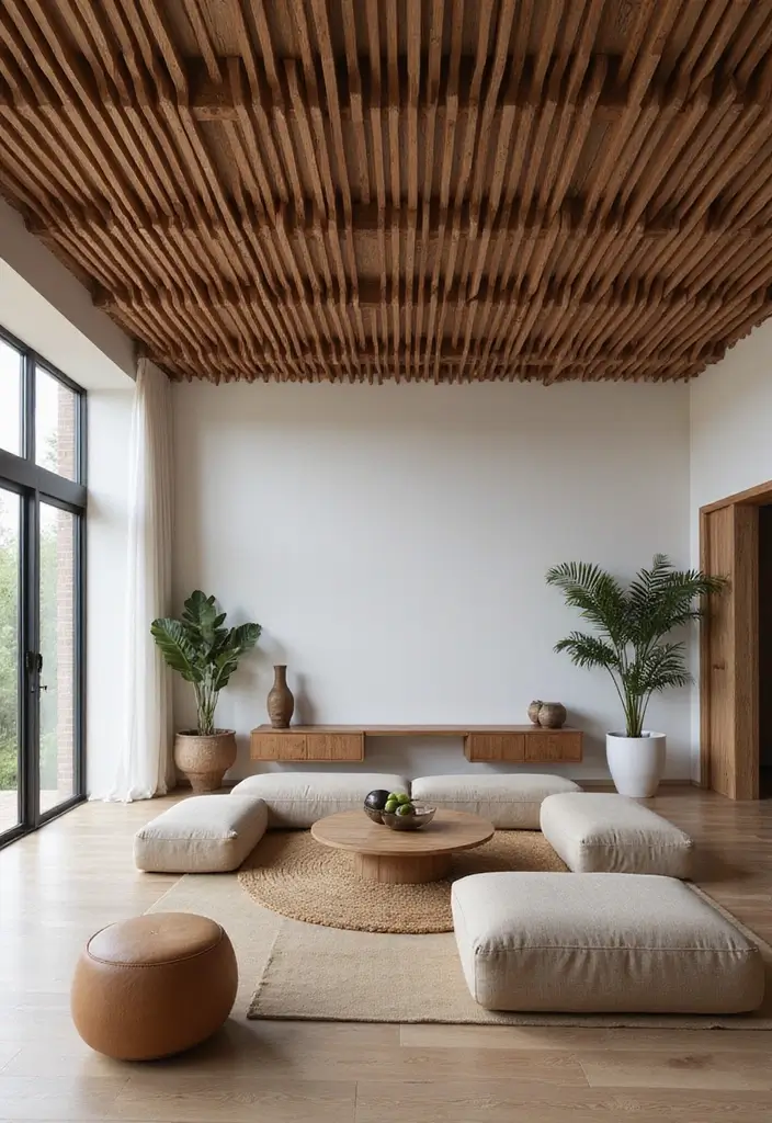 27 Ceiling Ideas Living Room That Feel Bright and Stylish - 10. Wood Slat Ceilings