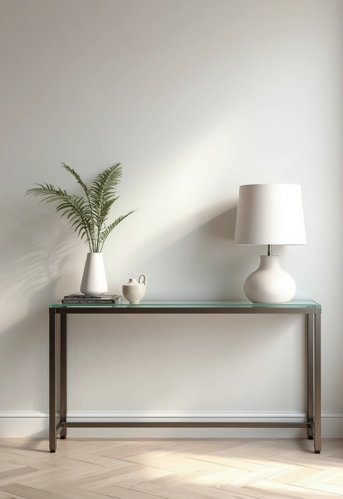 27 Console Table in Living Room Ideas That Add Function and Style - 1. Minimalist Modern Marvel