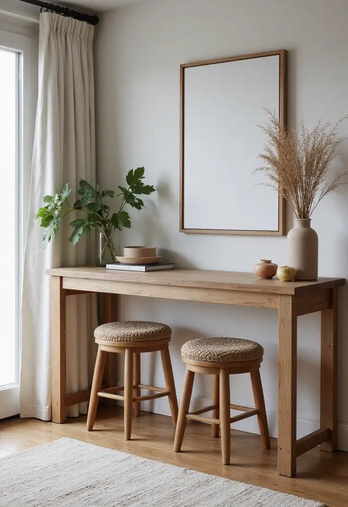 27 Console Table in Living Room Ideas That Add Function and Style - 13. Console Table with Seating