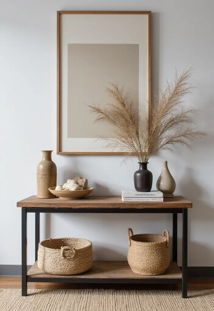 27 Console Table in Living Room Ideas That Add Function and Style - 14. Layered Textures