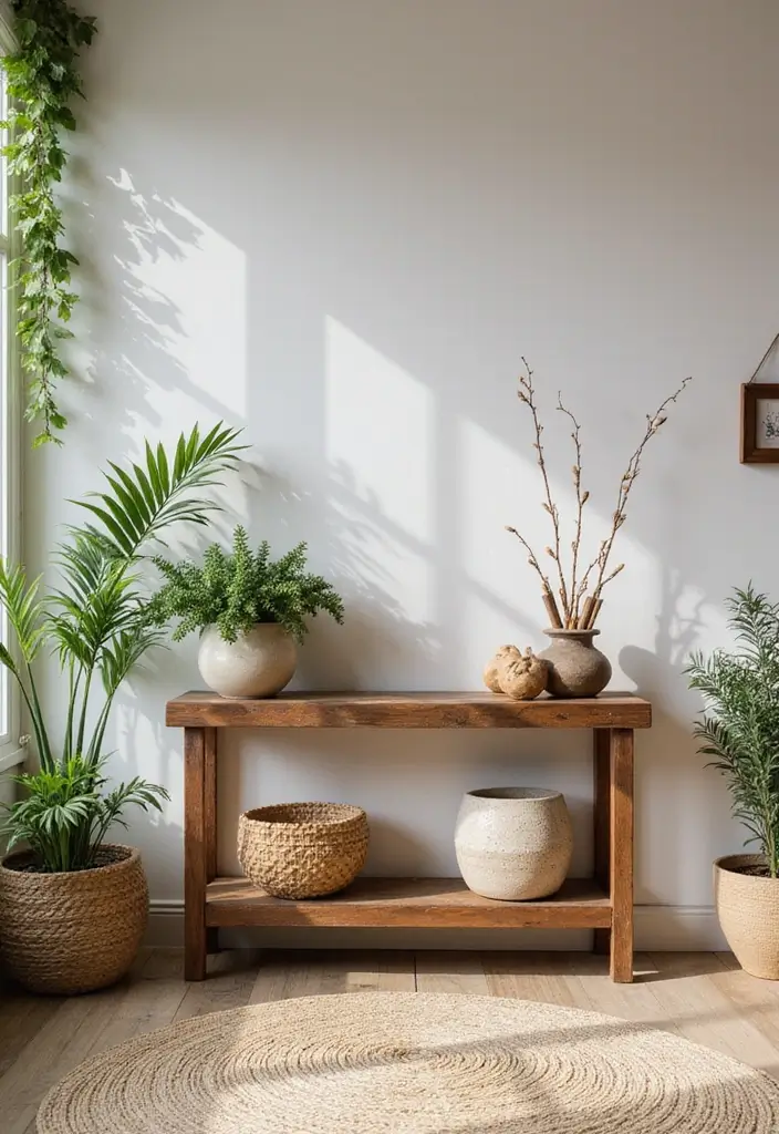 27 Console Table in Living Room Ideas That Add Function and Style - 20. Outdoor-Style Indoor Console Tables