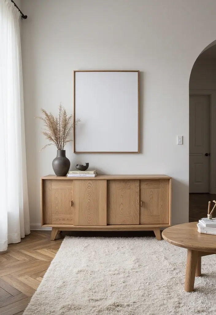 27 Console Table in Living Room Ideas That Add Function and Style - 22. Console Table with Sliding Doors