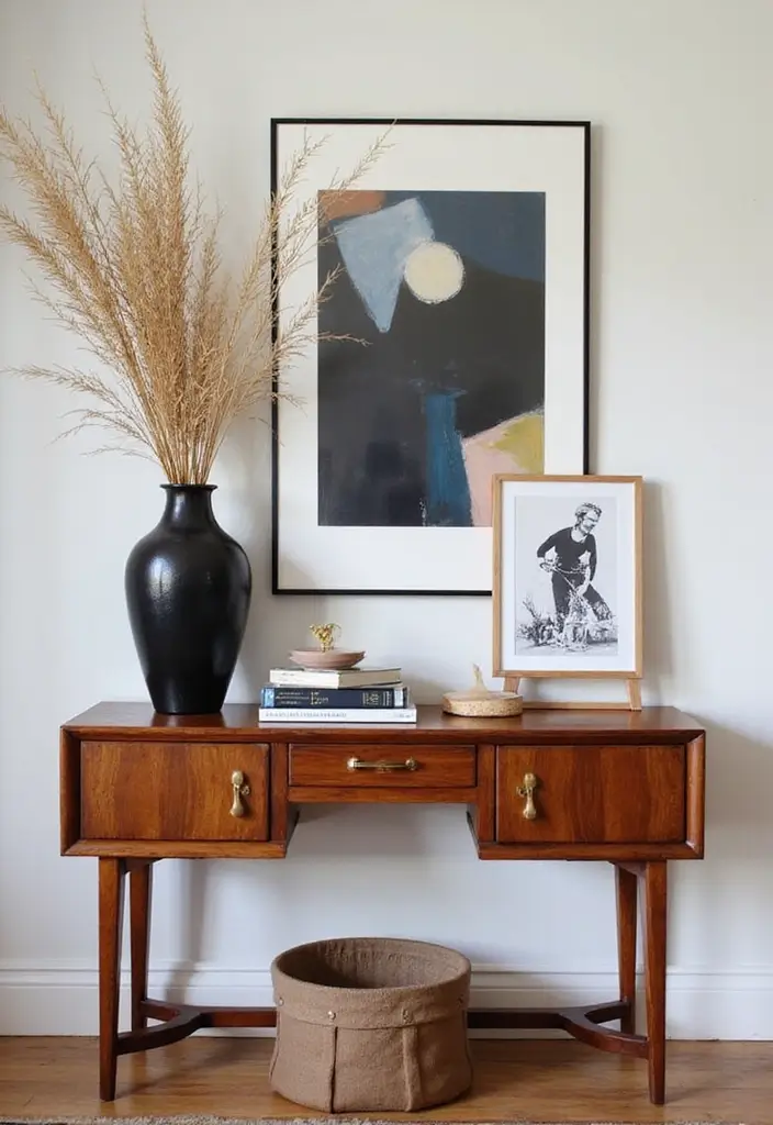 27 Console Table in Living Room Ideas That Add Function and Style - 27. Statement Accessories
