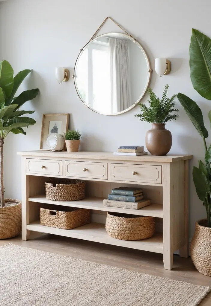 27 Console Table in Living Room Ideas That Add Function and Style - 4. Stylish Storage Solutions
