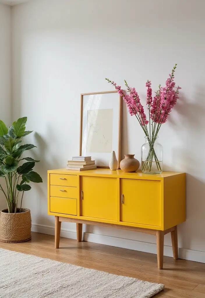 27 Console Table in Living Room Ideas That Add Function and Style - 5. Bold Colors