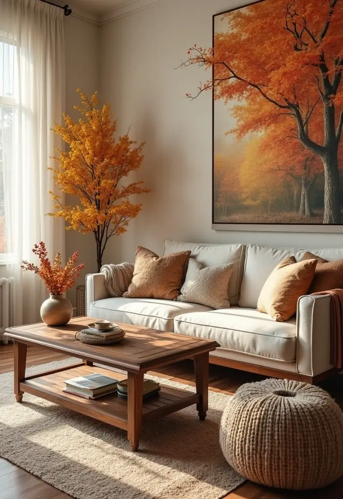 27 Forest Themed Living Room Ideas That Bring Nature Inside - 14. Seasonal Decor Change