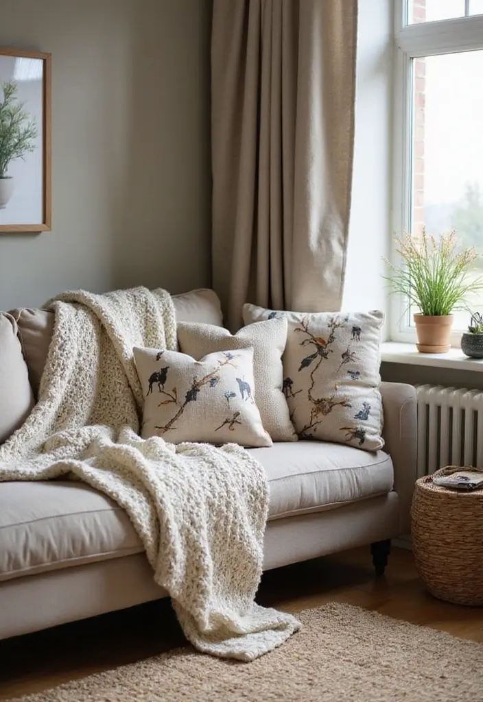 27 Forest Themed Living Room Ideas That Bring Nature Inside - 4. Cozy Textiles