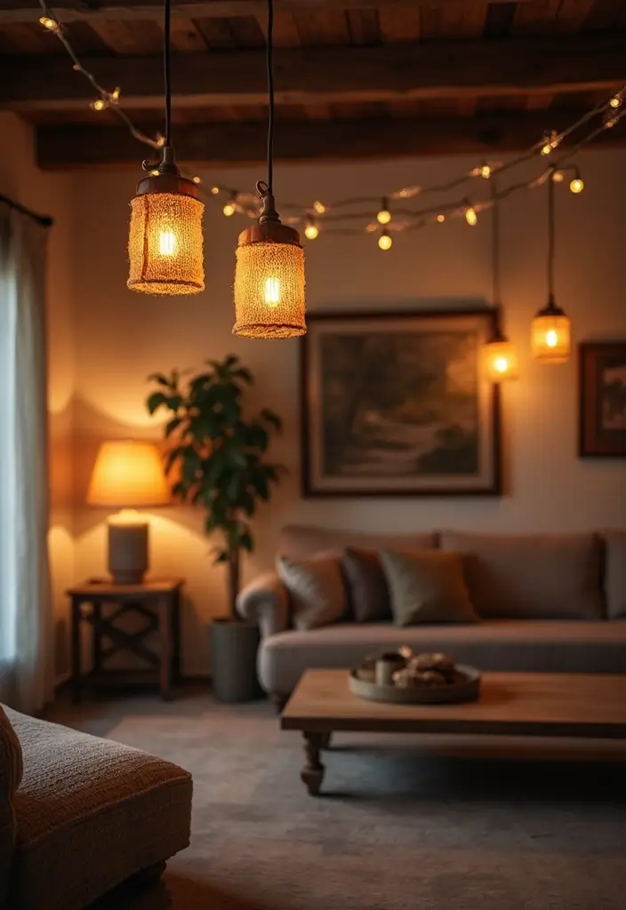 27 Forest Themed Living Room Ideas That Bring Nature Inside - 5. Rustic Lighting Fixtures