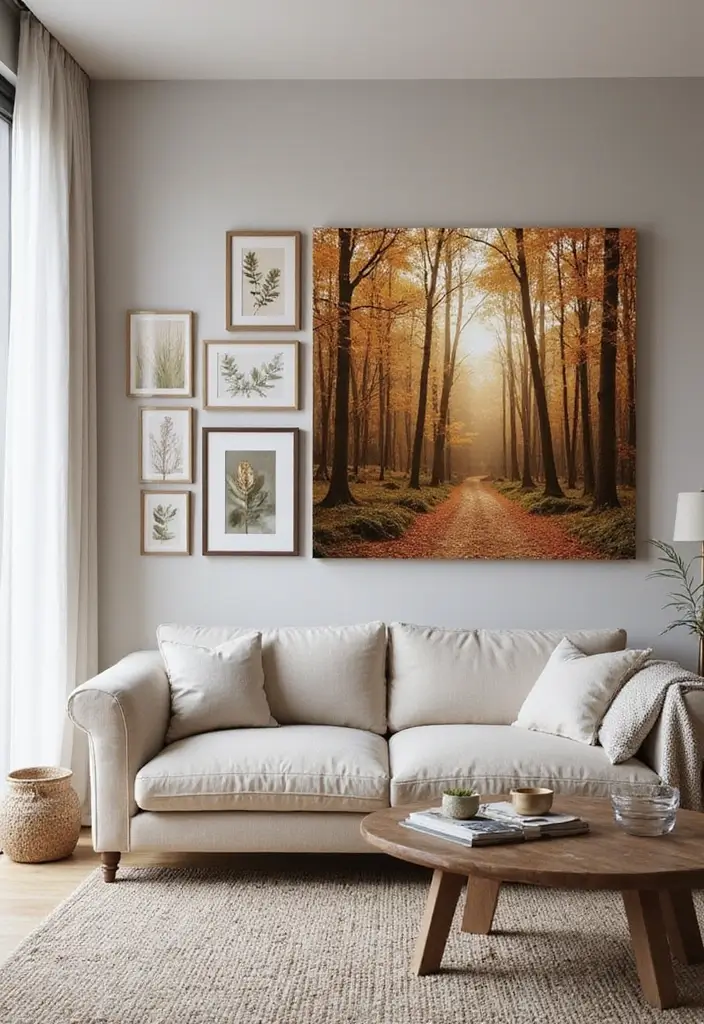 27 Forest Themed Living Room Ideas That Bring Nature Inside - 6. Nature-Inspired Wall Art
