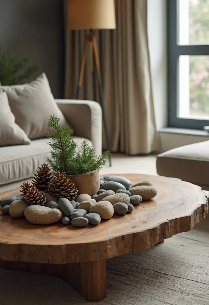 27 Forest Themed Living Room Ideas That Bring Nature Inside - 8. Natural Elements in Decor