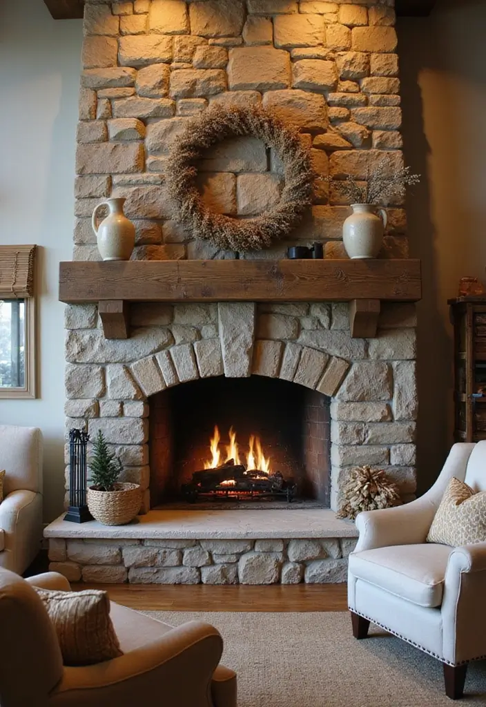 27 Forest Themed Living Room Ideas That Bring Nature Inside - 9. Cozy Fireplace Feature
