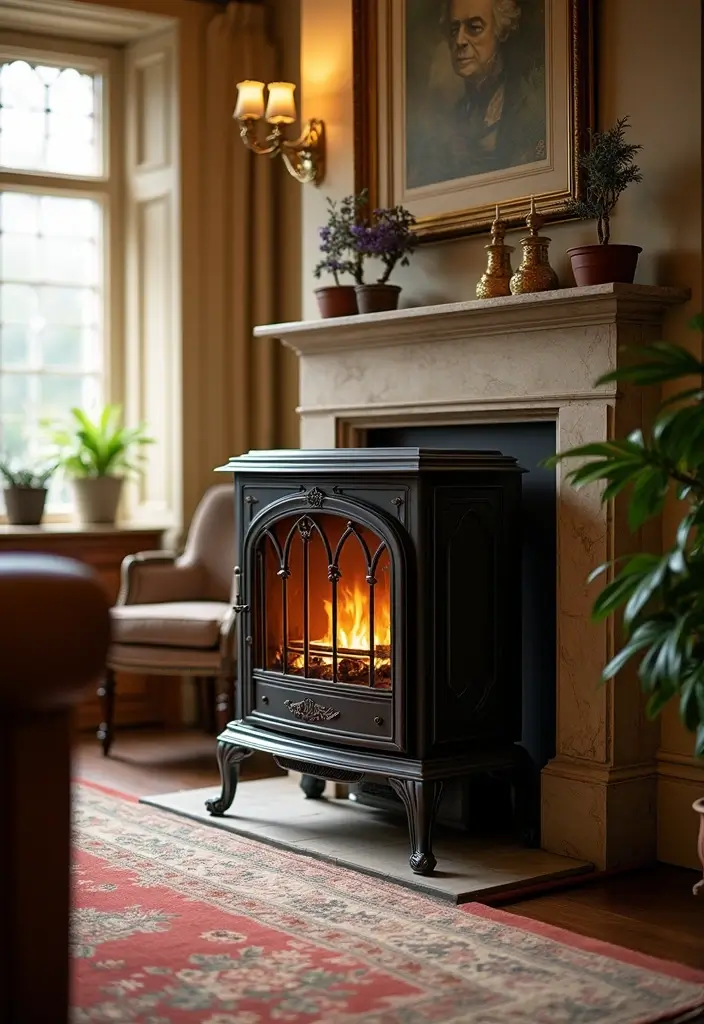 27 Gas Heaters Living Room Ideas That Add Warmth and Comfort - 10. Traditional Gas Heater with Decorative Screen