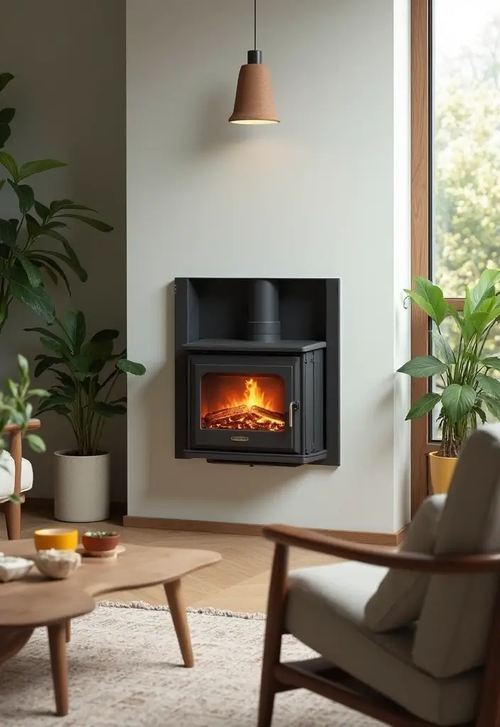 27 Gas Heaters Living Room Ideas That Add Warmth and Comfort - 13. Wall-Corner Mounted Heater