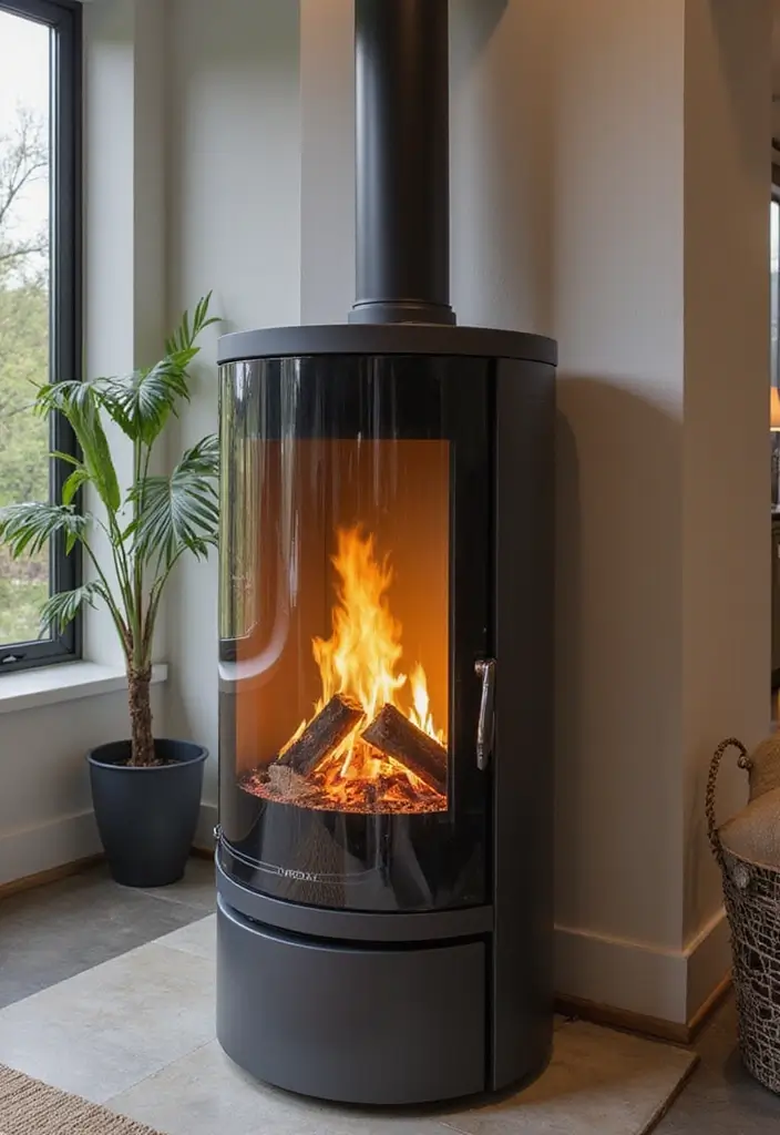 27 Gas Heaters Living Room Ideas That Add Warmth and Comfort - 16. Elegant Glass-Enclosed Gas Heater