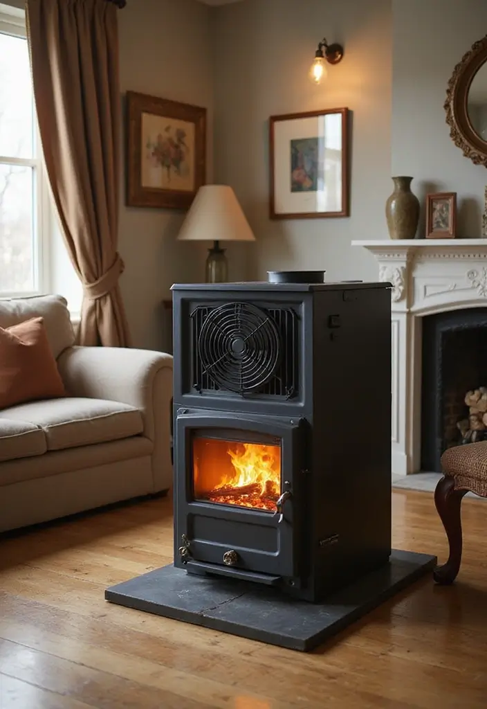 27 Gas Heaters Living Room Ideas That Add Warmth and Comfort - 23. Gas Heater with Built-in Fan