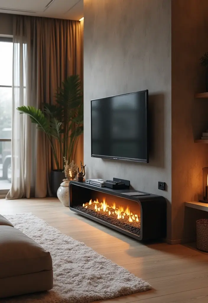 27 Gas Heaters Living Room Ideas That Add Warmth and Comfort - 26. Multi-Function Gas Heater with Media Center