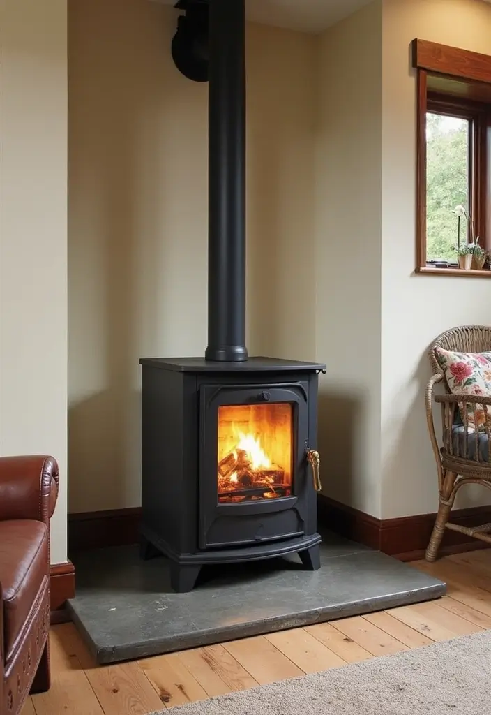 27 Gas Heaters Living Room Ideas That Add Warmth and Comfort - 3. Stylish Freestanding Gas Stove