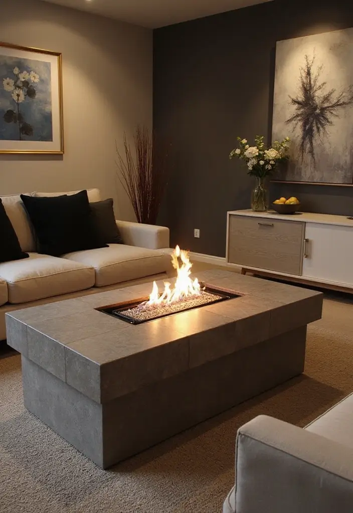 27 Gas Heaters Living Room Ideas That Add Warmth and Comfort - 7. Gas Fire Table for a Unique Centerpiece