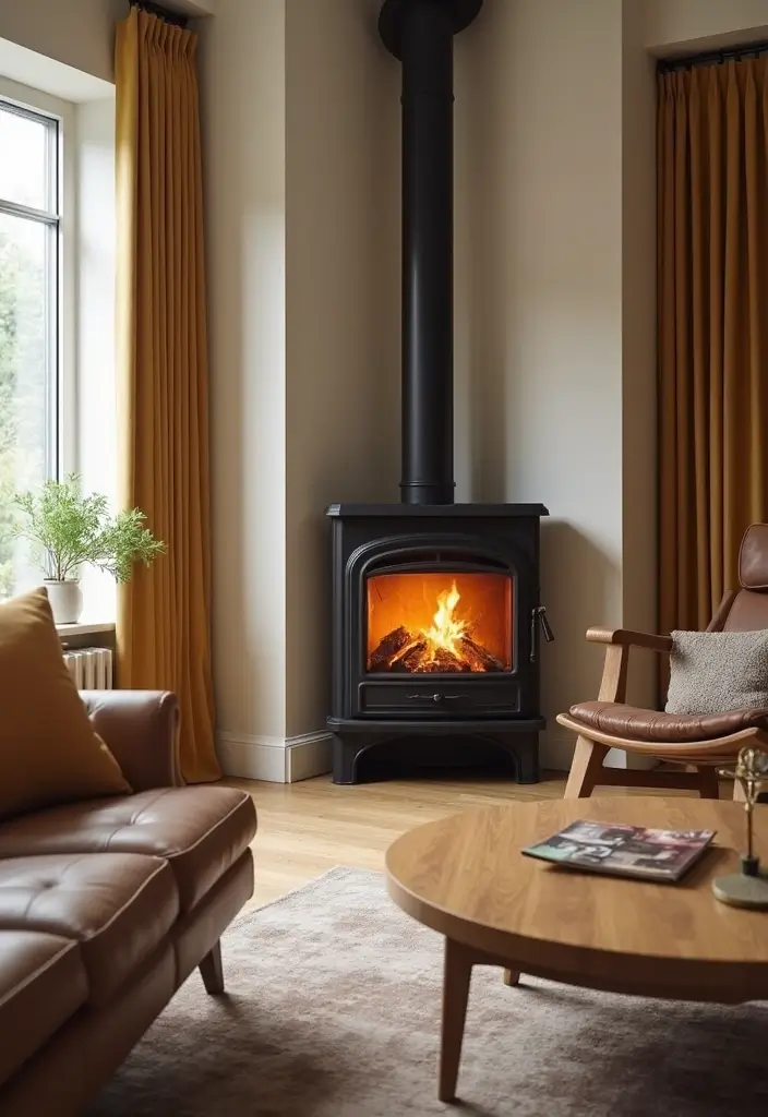 27 Gas Heaters Living Room Ideas That Add Warmth and Comfort - 9. Sleek Corner Gas Heater