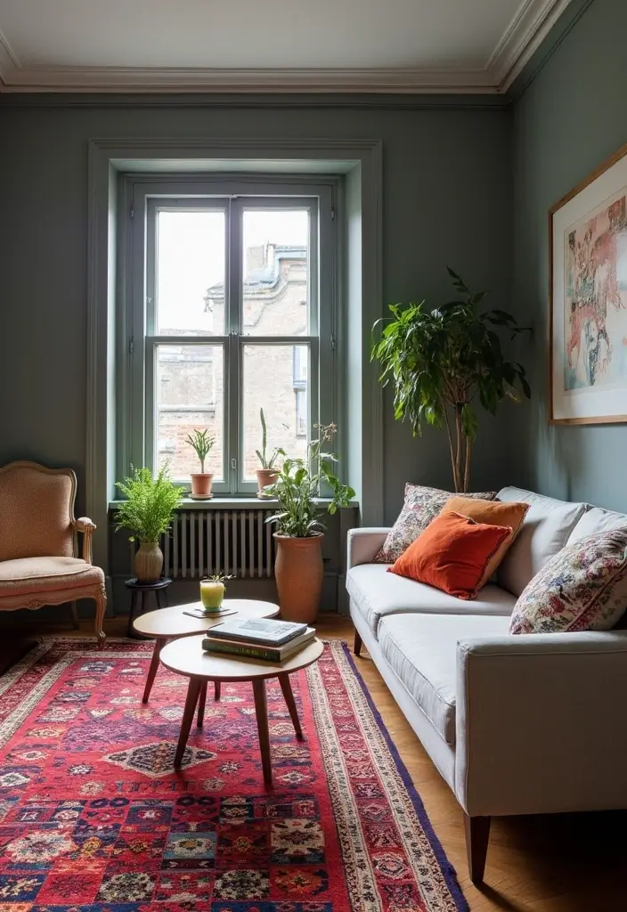 27 Grey Panelling Living Room Ideas That Add Depth and Texture - 16. Bold Rugs