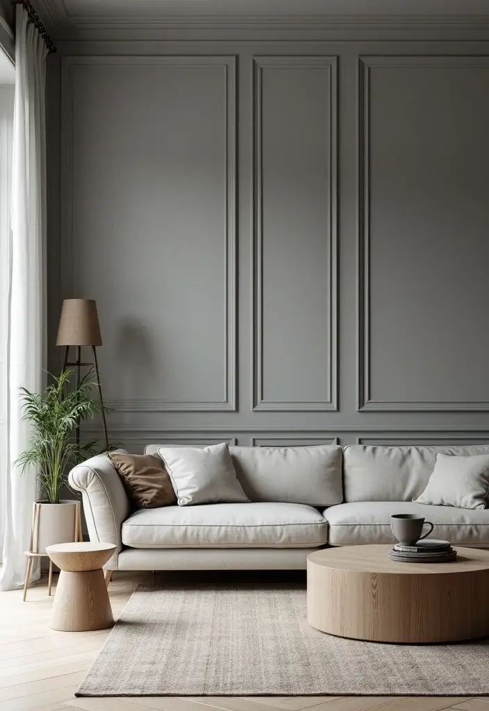 27 Grey Panelling Living Room Ideas That Add Depth and Texture - 18. Minimalist Approach