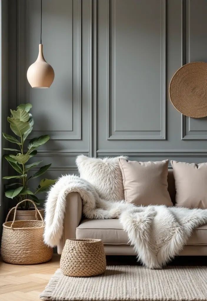 27 Grey Panelling Living Room Ideas That Add Depth and Texture - 19. Playful Textures
