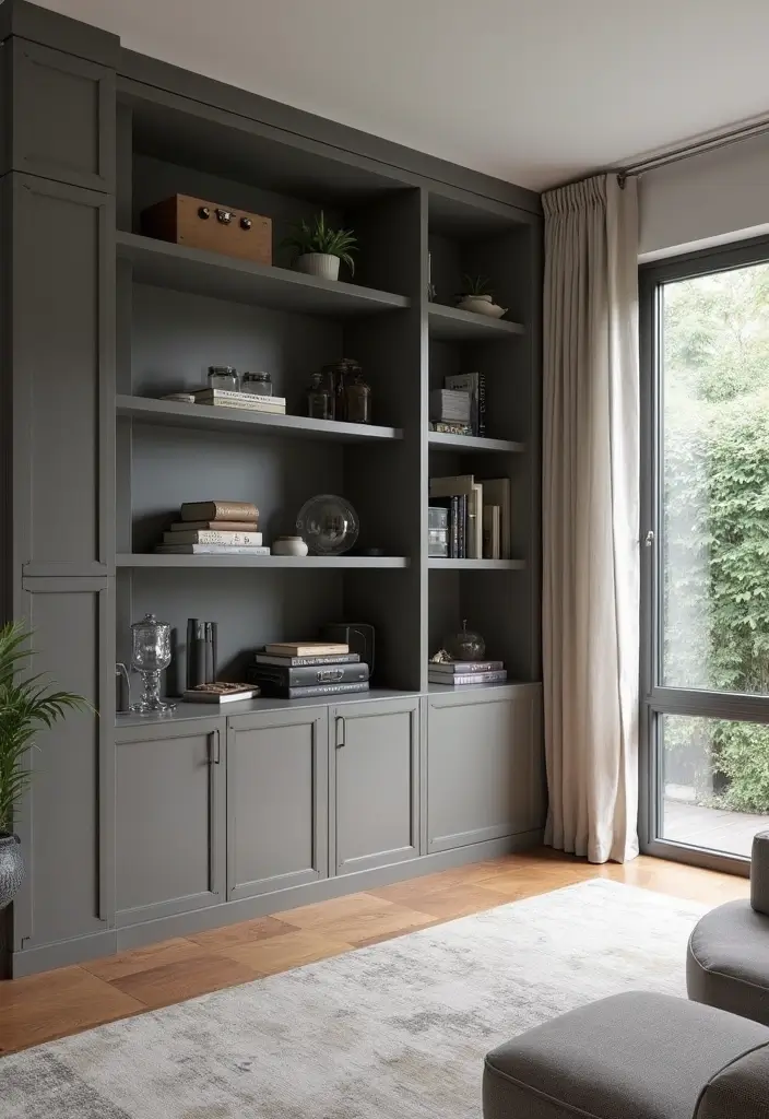 27 Grey Panelling Living Room Ideas That Add Depth and Texture - 22. Smart Storage Solutions