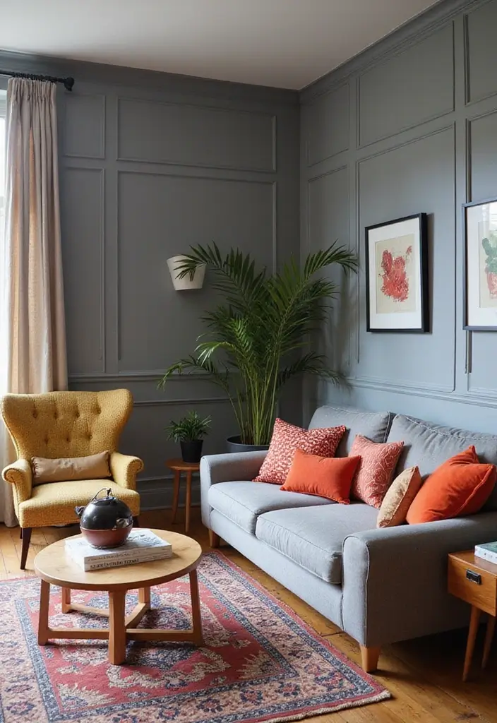 27 Grey Panelling Living Room Ideas That Add Depth and Texture - 23. Colors of Contrast