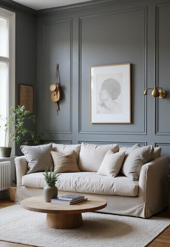 27 Grey Panelling Living Room Ideas That Add Depth and Texture - 26. Curated Accessories