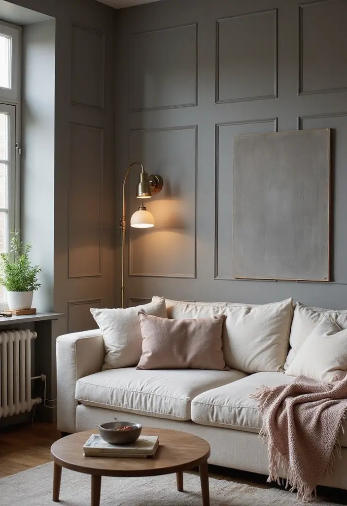 27 Grey Panelling Living Room Ideas That Add Depth and Texture - 6. Soft Accents