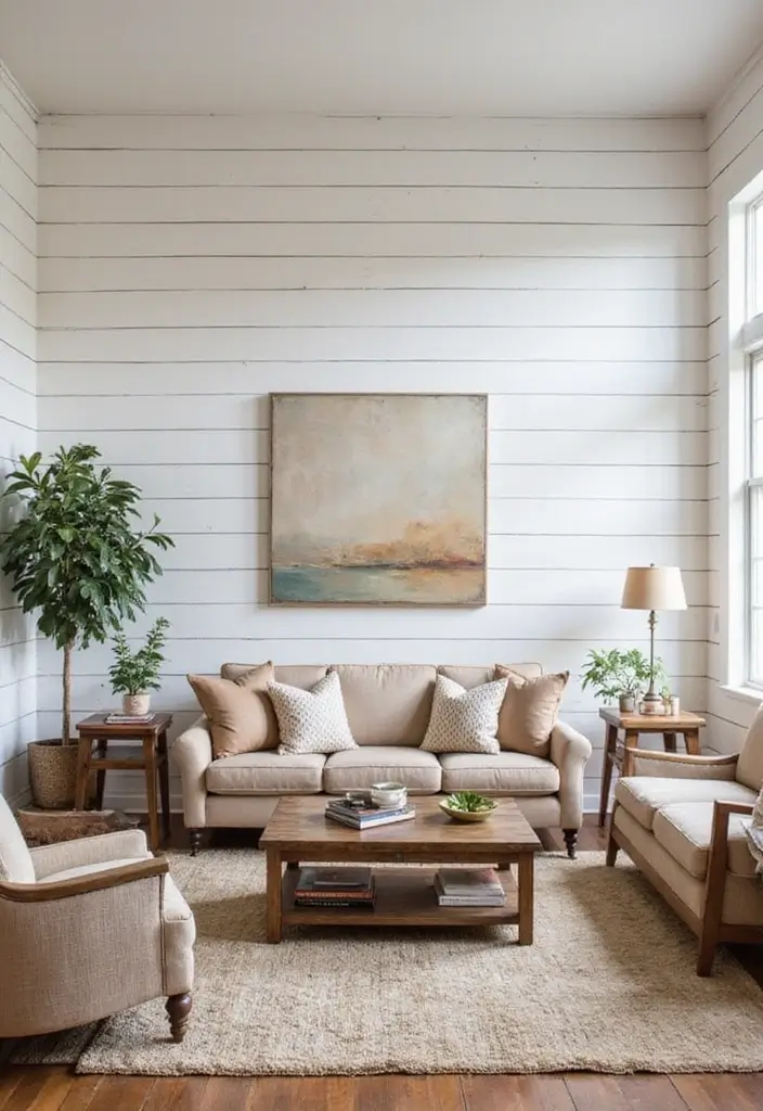 27 Half Wall Paneling Ideas Living Room That Add Depth and Texture - 1. Shiplap Charm