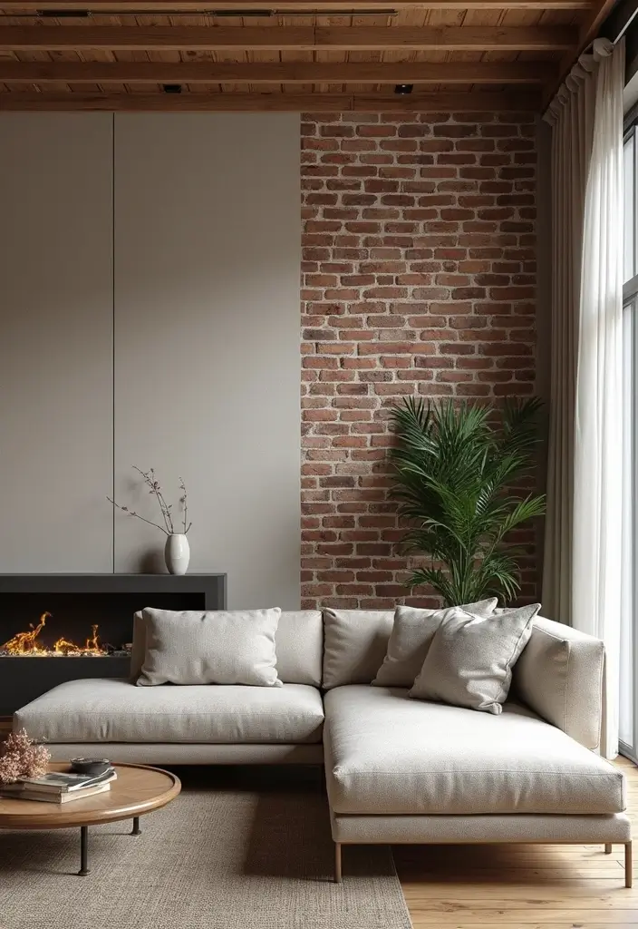 27 Half Wall Paneling Ideas Living Room That Add Depth and Texture - 14. Rustic Brick Accents