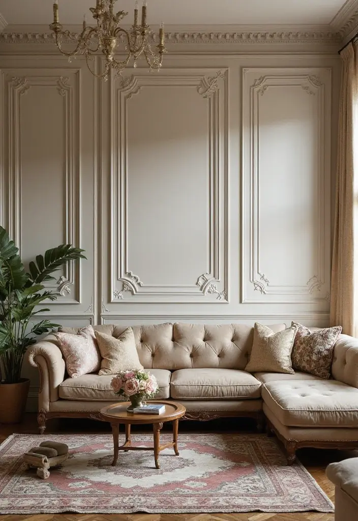 27 Half Wall Paneling Ideas Living Room That Add Depth and Texture - 23. Vintage Elegance