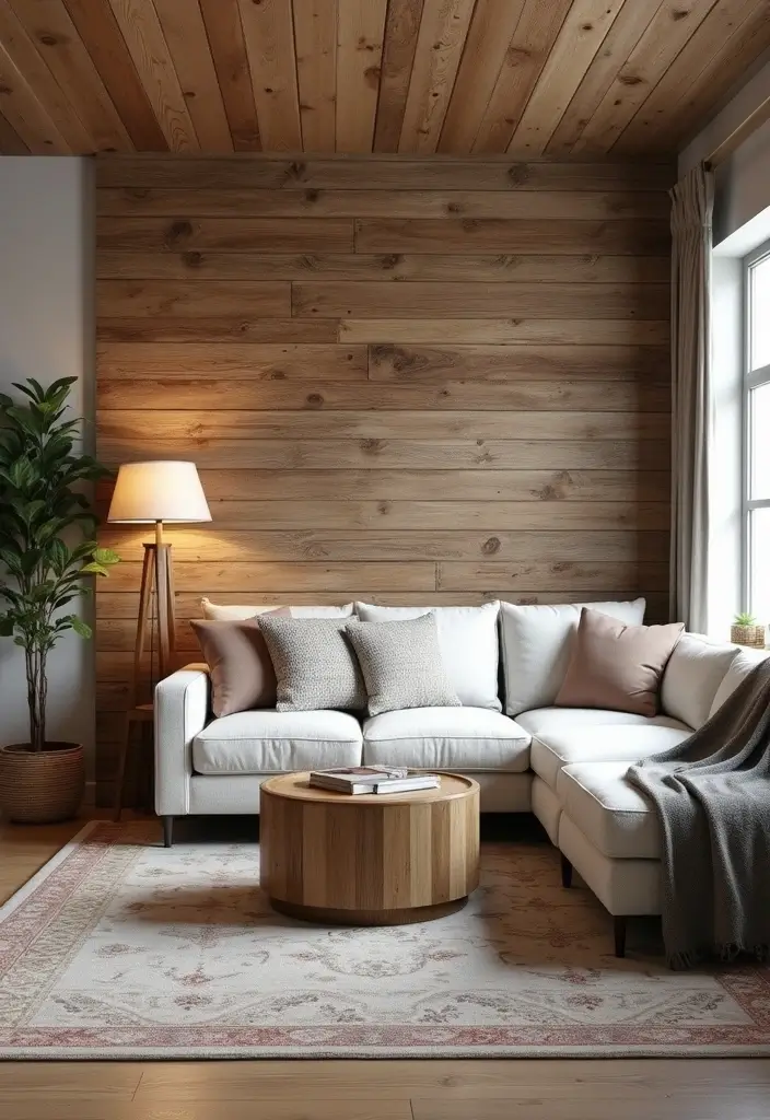27 Half Wall Paneling Ideas Living Room That Add Depth and Texture - 5. Rustic Wood Accents