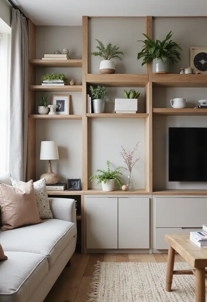 27 Half Wall Paneling Ideas Living Room That Add Depth and Texture - 9. Half Wall with Shelving