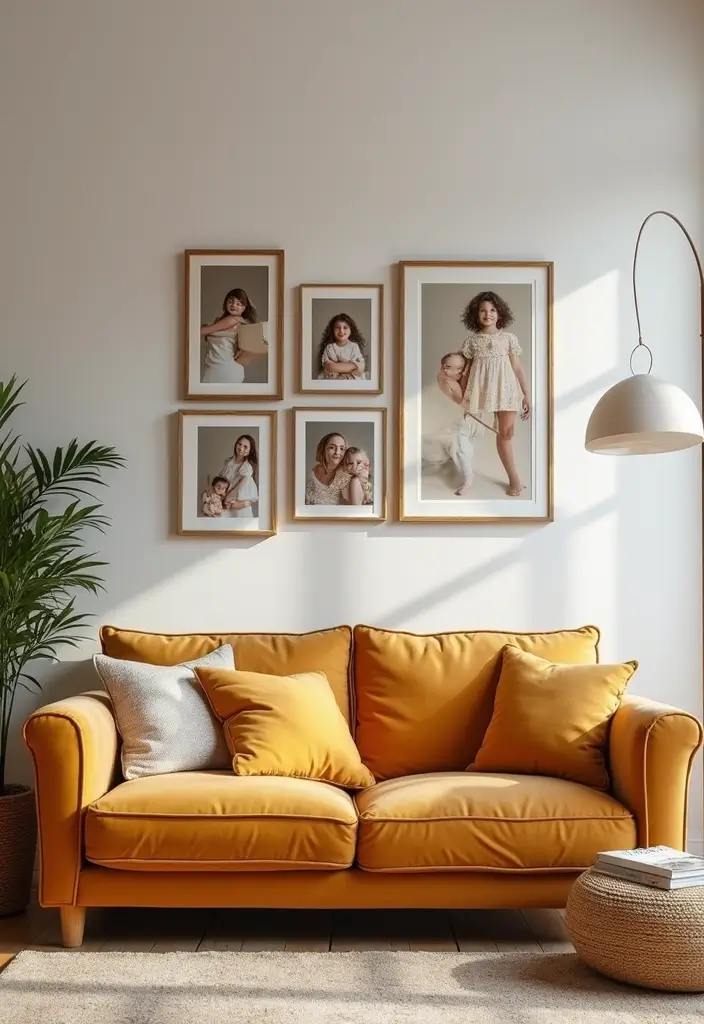 27 Living Room Art Above Couch Ideas That Look Balanced and Elegant - 11. Art with a Personal Touch