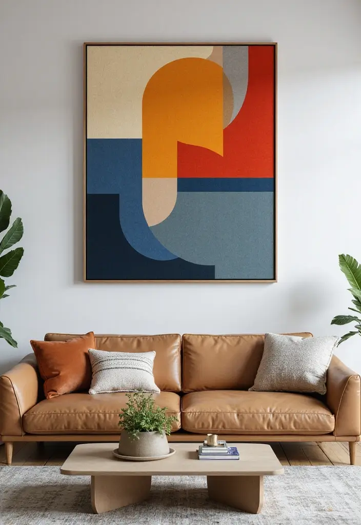 27 Living Room Art Above Couch Ideas That Look Balanced and Elegant - 12. Geometric Art