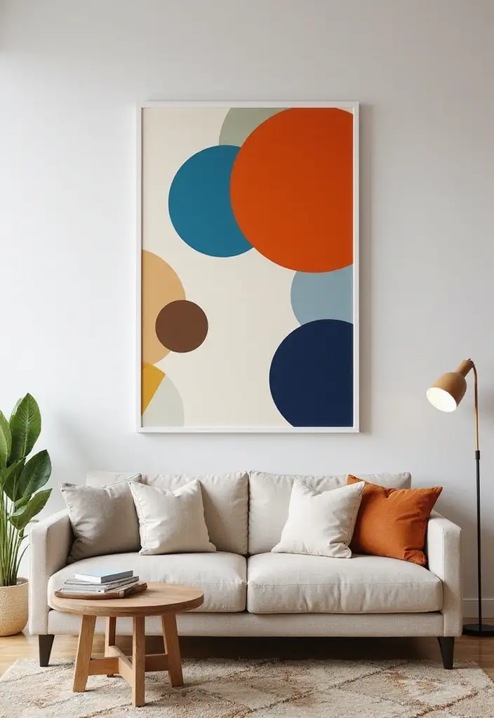 27 Living Room Art Above Couch Ideas That Look Balanced and Elegant - 13. Color Block Art