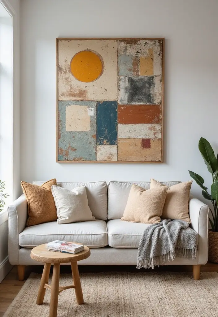 27 Living Room Art Above Couch Ideas That Look Balanced and Elegant - 18. Mixed Media Photo Collage